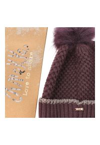 Bordowa Ciepła Damska Czapka Anekke. Kolor: czerwony. Materiał: futro, materiał. Wzór: haft. Sezon: zima. Styl: elegancki #2