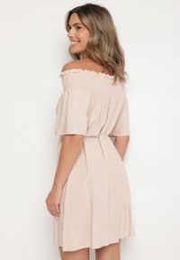 Born2be - Beżowa Sukienka z Wiskozą Bawełną Hiszpańskim Dekoltem i Sznurkiem Lilarenne. Okazja: na co dzień. Kolor: beżowy. Materiał: bawełna, wiskoza. Sezon: lato. Styl: casual, elegancki #3