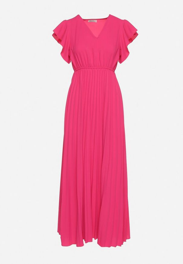 Born2be - Ciemnoróżowa Plisowana Sukienka Maxi Rozkloszowana z Luźnymi Rękawkami Serahpine. Okazja: na co dzień, na spacer, na imprezę. Kolor: różowy. Długość rękawa: krótki rękaw. Typ sukienki: proste. Styl: casual. Długość: maxi