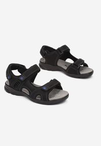 Born2be - Czarno-Niebieskie Sandały Ancilles. Nosek buta: otwarty. Kolor: czarny. Materiał: skóra ekologiczna. Styl: sportowy #3