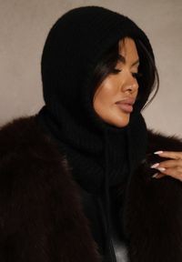 Renee - Czarna Czapka Balaclava z Wełną i Ściągaczami Linobra. Kolor: czarny. Materiał: wełna #3