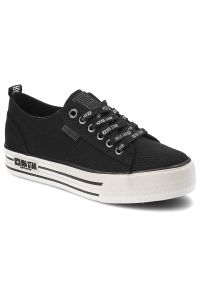 Big-Star - Czarne Trampki Big Star Modne Buty Damskie. Okazja: na uczelnię. Kolor: czarny. Materiał: dresówka, materiał. Szerokość cholewki: normalna. Wzór: nadruk