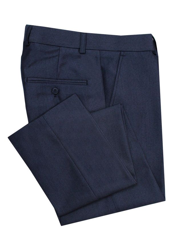 un SARTO - Garnitur SUPER SLIM, Granatowy, w Drobne Tłoczenie, Zapinany na Dwa Guziki, Spodnie w Kant -UN SARTO. Kolor: niebieski. Materiał: poliester, bawełna, wiskoza