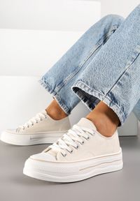 Born2be - Beżowe Klasyczne Trampki na Grubej Podeszwie Natileva. Okazja: na co dzień. Kolor: beżowy. Materiał: jeans. Szerokość cholewki: normalna. Styl: klasyczny