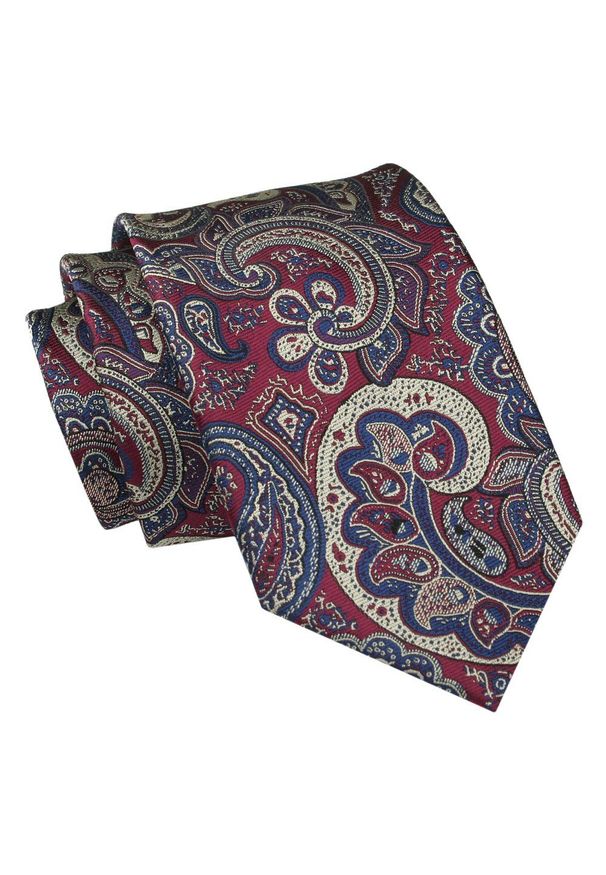 Męski Krawat Angelo di Monti - Duży Wzór Orientalny. Kolor: czerwony. Materiał: tkanina. Styl: elegancki, wizytowy