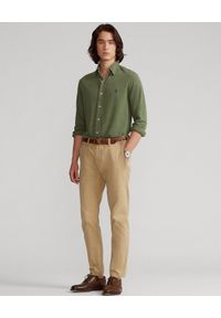 Ralph Lauren - RALPH LAUREN - Zielona koszula Featherweight Mesh Custom Fit. Typ kołnierza: polo. Kolor: zielony. Materiał: mesh. Długość rękawa: długi rękaw. Długość: długie. Wzór: haft #3