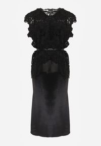 Born2be - Czarny Elegancki Komplet z Bawełny i Wiskozy Koronkowa Bluzka i Sukienka Ocethea. Kolor: czarny. Materiał: wiskoza, bawełna, koronka #8