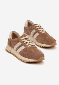 Born2be - Brązowe Skórzane Sneakersy z Ozdobnymi Paskami Felindda. Okazja: na co dzień. Zapięcie: pasek. Kolor: brązowy. Materiał: skóra #3