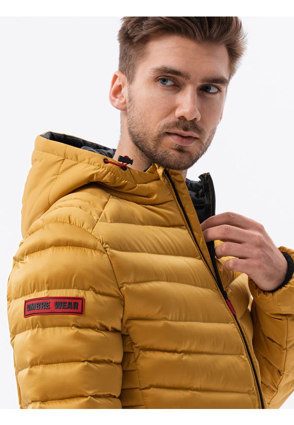 Ombre Clothing - Kurtka męska przejściowa C368 - musztardowa - XXL. Kolor: żółty. Materiał: nylon, poliester