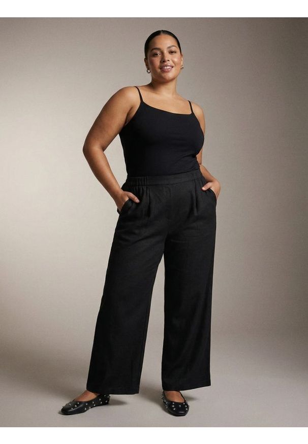 Sinsay - Spodnie wide leg z domieszką lnu Plus size - czarny. Kolekcja: plus size. Kolor: czarny. Materiał: len
