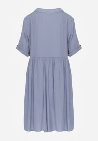 Born2be - Niebieska Rozkloszowana Sukienka w Koszulowym Stylu z Bawełny Normae. Okazja: do pracy, na co dzień. Kolor: niebieski. Materiał: bawełna. Typ sukienki: koszulowe. Styl: klasyczny, casual #7