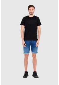 Guess - GUESS Czarny bawełniany męski T-shirt slim fit, Rozmiar XL. Kolor: czarny. Materiał: bawełna. Wzór: haft #5