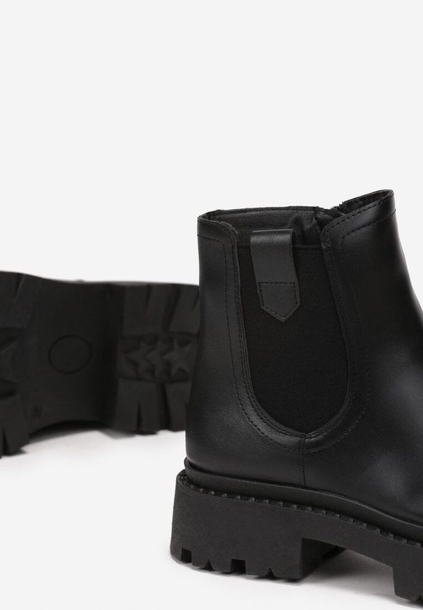 Born2be - Czarne Botki Sztyblety na Platformie z Elastyczną Wstawką Isilinda. Okazja: na co dzień. Kolor: czarny. Materiał: jeans. Obcas: na platformie. Styl: casual, elegancki, wizytowy