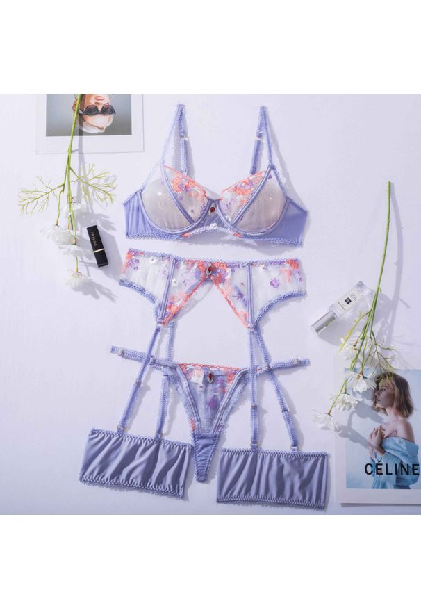 Intica - Komplet bielizny z pasem do pończoch na wyjątkowe okazje Akgul. Kolor: fioletowy. Materiał: materiał