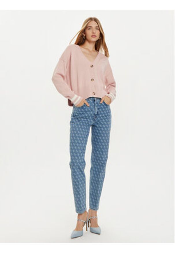 Guess Jeans Kardigan W4BR81 Z3HM1 Różowy Regular Fit. Kolor: różowy. Materiał: bawełna