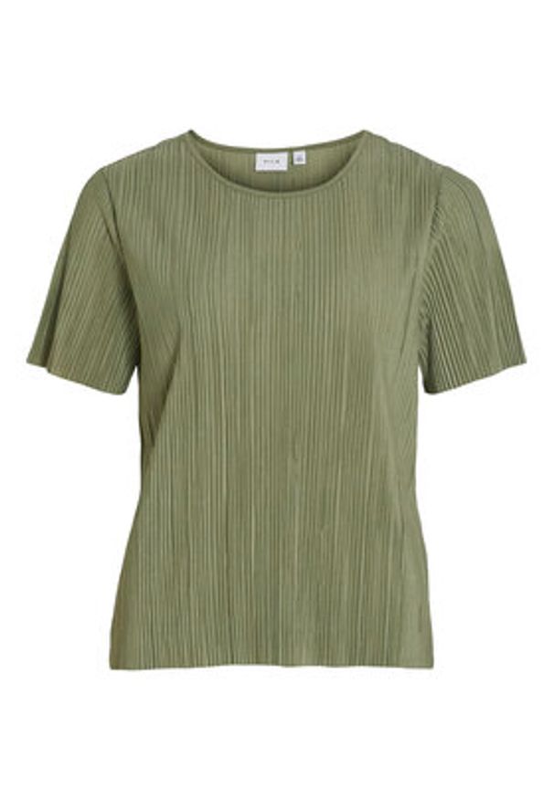 Vila T-Shirt Plisa 14089481 Zielony Regular Fit. Kolor: zielony. Materiał: wiskoza, syntetyk
