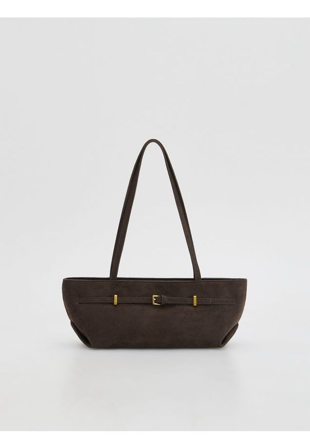 Reserved - Torebka shopper z imitacji zamszu - ciemnobrązowy. Kolor: brązowy. Materiał: zamszowe