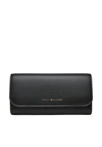 TOMMY HILFIGER - Tommy Hilfiger Duży Portfel Damski Th Flag Lrg Flap AW0AW17734 Czarny. Kolor: czarny. Materiał: skóra
