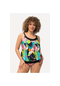 ULLA POPKEN - Damskie Tankini owoce miękkie miseczki ramiączka z regulacją. Kolekcja: plus size. Kolor: czarny. Materiał: poliamid