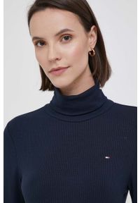 TOMMY HILFIGER - Tommy Hilfiger longsleeve damski kolor granatowy z golfem. Typ kołnierza: golf. Kolor: niebieski. Materiał: dzianina, prążkowany. Długość rękawa: długi rękaw. Wzór: gładki #2