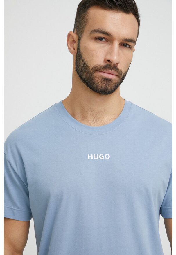 Hugo - HUGO t-shirt piżamowy kolor niebieski z nadrukiem. Kolor: niebieski. Materiał: dzianina. Wzór: nadruk