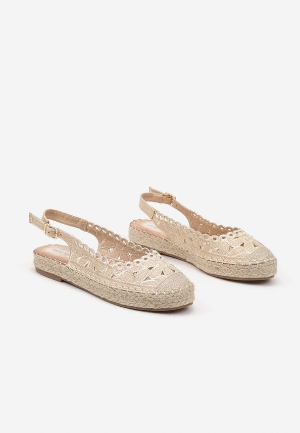 Born2be - Beżowe Ażurowe Sandały Espadryle Slingback z Plecioną Podeszwą Erilwen. Okazja: na co dzień, na spacer. Zapięcie: pasek. Kolor: beżowy. Materiał: jeans. Wzór: ażurowy. Sezon: lato. Styl: casual