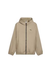 Puma - Męska Wiatrówka o standardowym kroju Essentials PUMA Ice Coffee Beige. Kolor: beżowy. Materiał: guma. Wzór: nadruk. Sport: bieganie