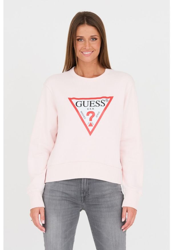 Guess - GUESS Różowa damska bluza Original Fleece, Rozmiar S. Kolor: różowy