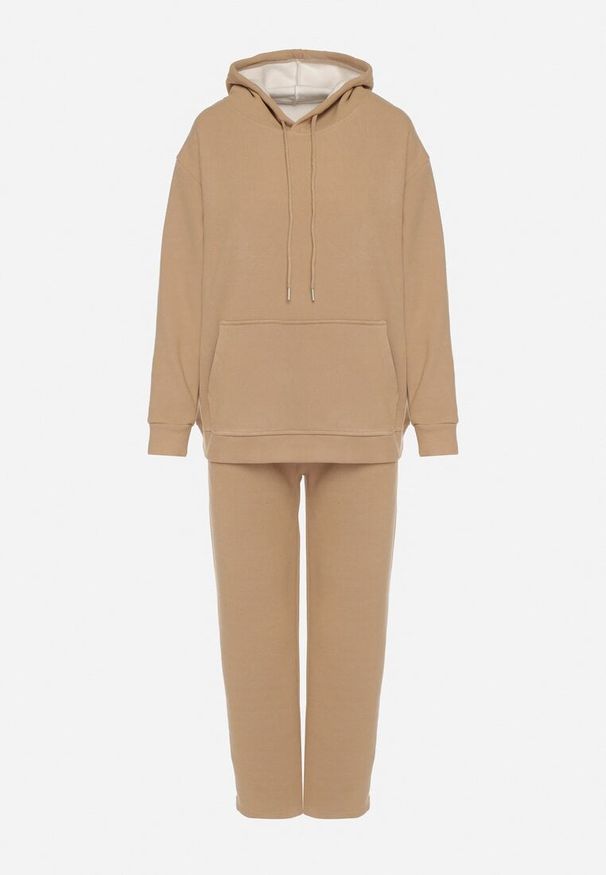 Born2be - Ciemnobeżowy Bawełniany Komplet Dresowy z Bluzą i Spodniami Zansira. Kolor: beżowy. Materiał: bawełna, dresówka. Sport: turystyka piesza