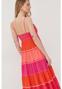 TwinSet - Twinset sukienka kolor różowy maxi rozkloszowana. Kolor: różowy. Materiał: tkanina. Długość rękawa: na ramiączkach. Długość: maxi #4