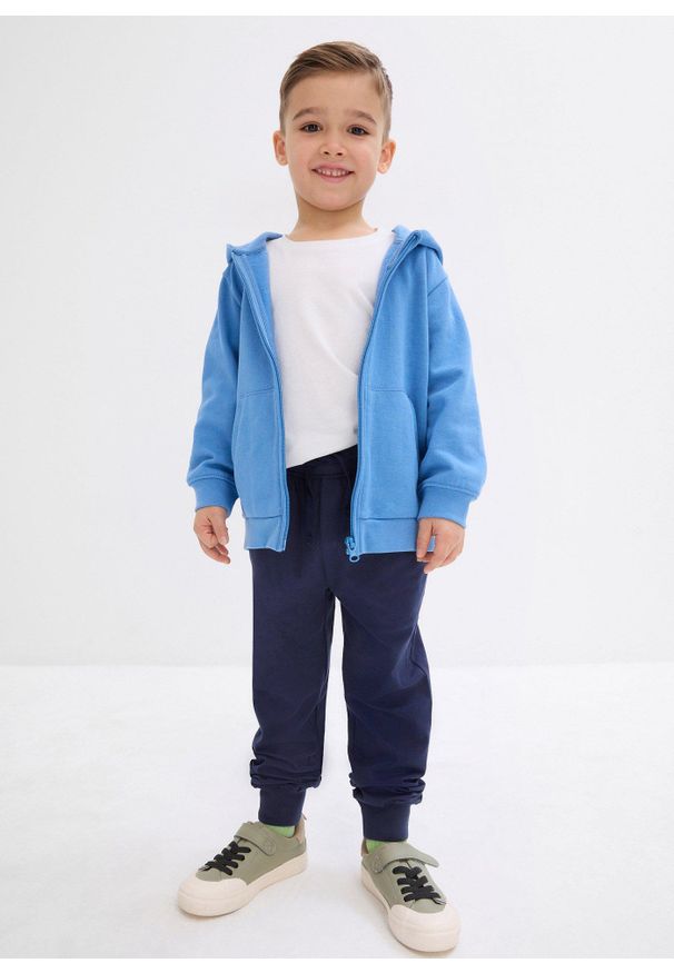 bonprix - Lekkie spodnie sportowe z czystej bawełny organicznej. Kolor: niebieski. Materiał: bawełna. Styl: sportowy