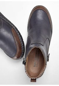 bonprix - Botki skórzane. Kolor: niebieski. Materiał: skóra #2