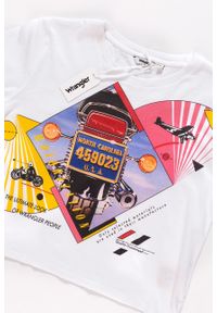 Wrangler - WRANGLER T SHIRT DAMSKI CROP TEE WHITE W7382EV12 112131028. Długość rękawa: krótki rękaw. Długość: krótkie. Wzór: nadruk #5