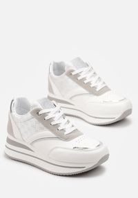 Born2be - Białe Sneakersy na Grubej Podeszwie z Brokatem Erenie. Kolor: biały #5