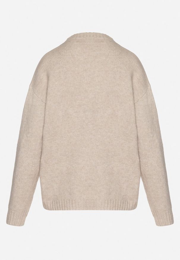 Born2be - Brązowy Sweter Ozdobiony Haftowanym Wzorem Inadrea. Okazja: na co dzień. Kolor: beżowy. Materiał: jeans. Długość rękawa: długi rękaw. Długość: długie. Wzór: aplikacja, haft. Styl: klasyczny, elegancki, casual