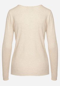 Born2be - Beżowy Sweter Klasyczny z Trójkątnym Dekoltem z Domieszką Kaszmiru Taielle. Okazja: do pracy, na co dzień. Kolor: beżowy. Materiał: kaszmir. Styl: klasyczny