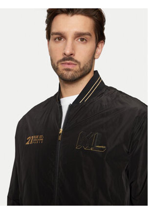 Karl Lagerfeld - KARL LAGERFELD Kurtka bomber 505405 551501 Czarny Regular Fit. Typ kołnierza: dekolt w karo. Kolor: czarny. Materiał: syntetyk