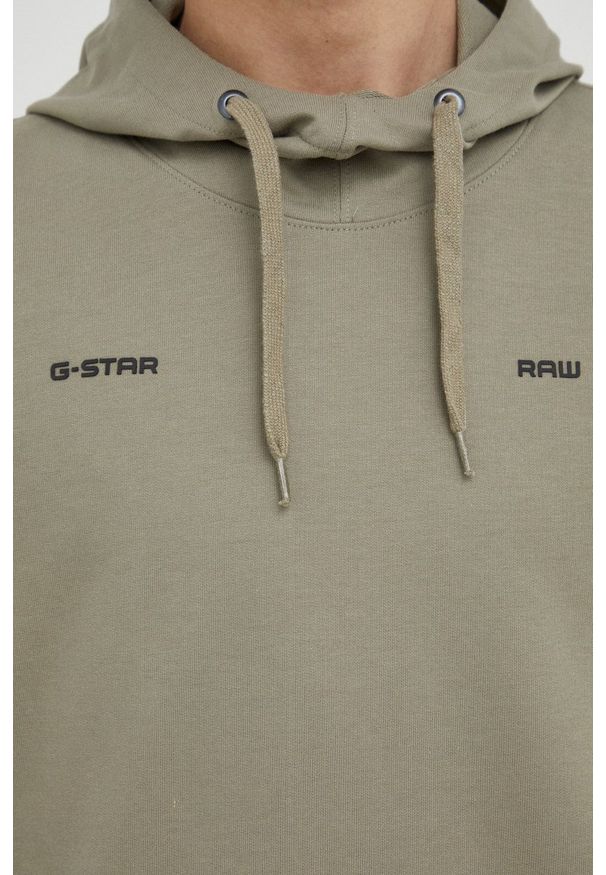 G-Star RAW - G-Star Raw bluza bawełniana męska kolor zielony z kapturem gładka. Typ kołnierza: kaptur. Kolor: zielony. Materiał: bawełna. Wzór: gładki