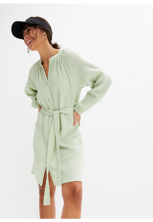 bonprix - Sukienka szmizjerka. Kolor: zielony. Typ sukienki: szmizjerki