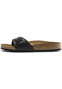 Klapki damskie Birkenstock Madrid. Zapięcie: bez zapięcia. Kolor: czarny. Materiał: skóra, materiał, syntetyk. Szerokość cholewki: normalna. Sport: turystyka piesza