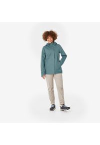 quechua - Kurtka turystyczna damska Quechua NH500 wodoodporna. Kolor: zielony. Materiał: materiał, poliester