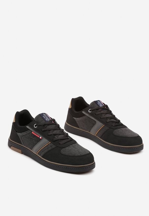 Born2be - Czarne Buty Sportowe Sneakersy z Ozdobnymi Przeszyciami Poltia. Okazja: na co dzień. Kolor: czarny. Materiał: jeans. Obcas: na obcasie. Wysokość obcasa: niski