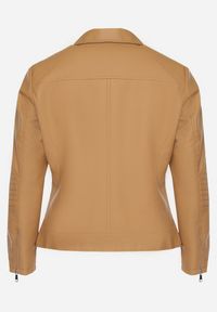 Born2be - Brązowa Kurtka Ramoneska z Ekoskóry z Ozdobnymi Paskami na Napy Bellassa. Typ kołnierza: kołnierzyk stójkowy. Kolekcja: plus size. Kolor: brązowy. Wzór: paski #4