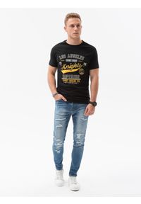 Ombre Clothing - T-shirt męski z nadrukiem S1434 V-23B - czarny - XXL. Kolor: czarny. Materiał: bawełna. Wzór: nadruk