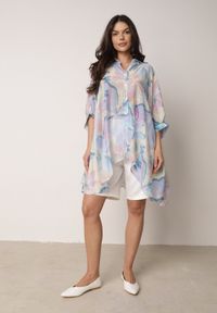 Born2be - Niebieska Oversizowa Koszula z Bawełną o Kroju Typu Nietoperz Nyletia. Okazja: na co dzień. Typ kołnierza: kołnierzyk klasyczny. Kolor: niebieski. Materiał: bawełna. Sezon: wiosna, lato. Styl: elegancki, klasyczny, casual #6