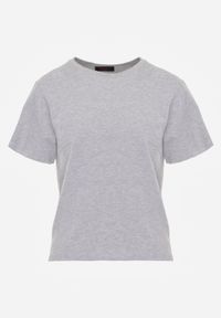 Renee - Szary Bawełniany T-shirt Ozdobiony po Bokach Rozcięciami Brinelle. Kolor: szary. Materiał: bawełna. Wzór: aplikacja. Sezon: lato. Styl: elegancki, sportowy #6