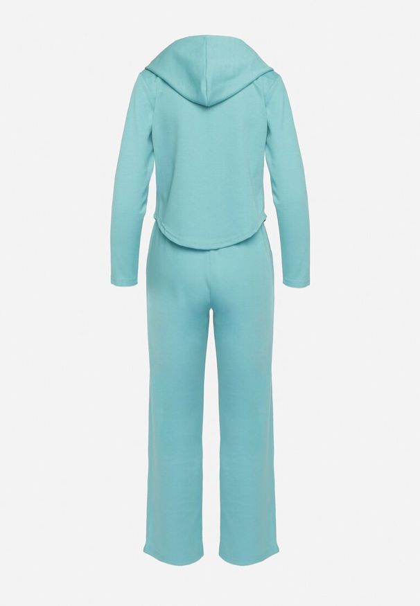 Born2be - Niebieski Komplet Dresowy Bluza z Kapturem i Szerokie Spodnie z Gumką w Pasie Arsiac. Kolor: zielony. Materiał: dresówka