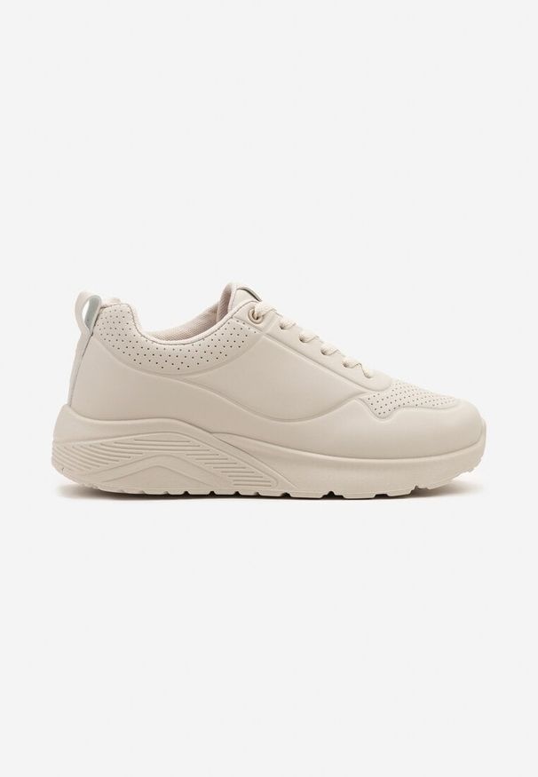 Born2be - Beżowe Sneakersy Ozdobione Tłoczeniem Ulivianna. Okazja: na co dzień. Kolor: beżowy. Materiał: jeans. Wzór: aplikacja