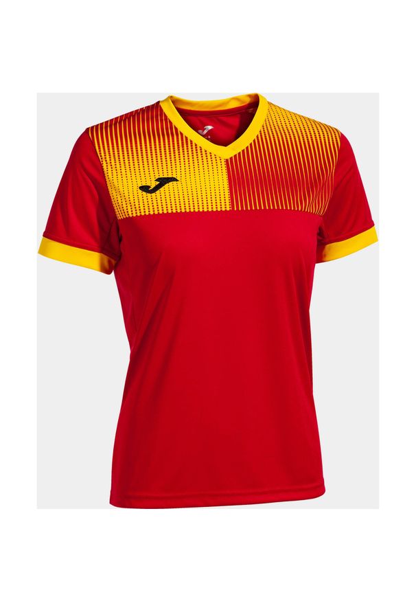 T-shirt damski Joma Eco Supernova czerwono-żółty XL z bawełny organicznej. Kolor: wielokolorowy, żółty, czerwony. Materiał: bawełna. Sport: piłka nożna