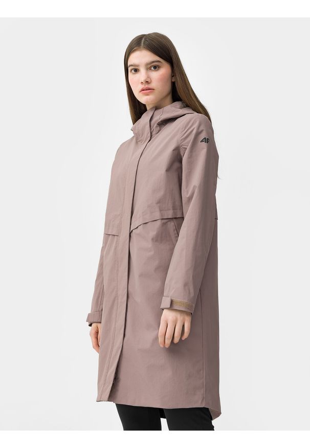 4f - Parka miejska membrana 8000 damska. Okazja: na co dzień. Kolor: brązowy. Materiał: materiał, tkanina, poliester. Styl: casual